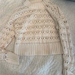 Abercrombie & Fitch Cream Open-Knit Turtleneck Sweater